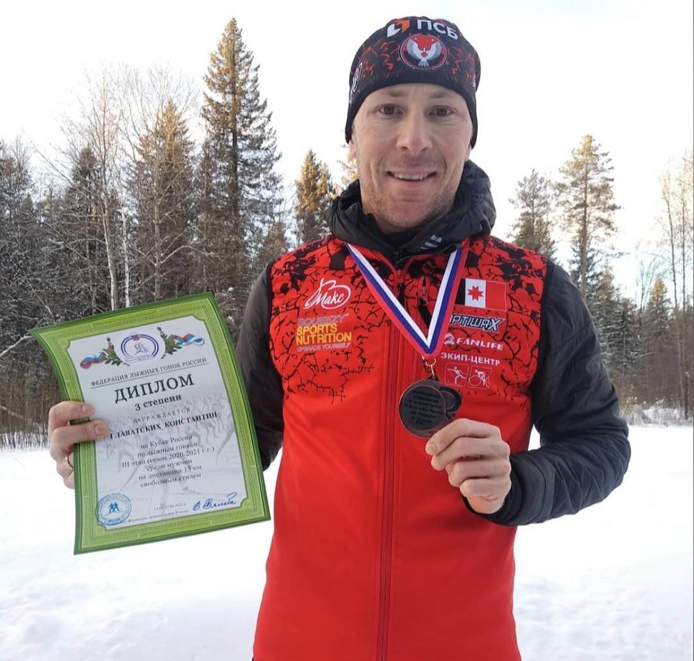 III этап Кубка России по лыжным гонкам завершился бронзой Константина Главатских